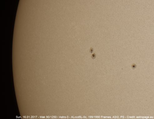 Sonne vom 16.01.2017. (astropage.eu) Sonne vom 16.01.2017. (astropage.eu)