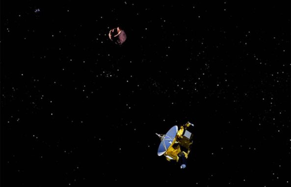 Künstlerische Darstellung der Raumsonde New Horizons bei einem Vorbeiflug an ihrem nächsten Ziel, dem Kuipergürtelobjekt 2014 MU69, am 1. Januar 2019. (Credits: NASA / JHUAPL / SWRI / Steve Gribben) Künstlerische Darstellung der Raumsonde New Horizons bei einem Vorbeiflug an ihrem nächsten Ziel, dem Kuipergürtelobjekt 2014 MU69, am 1. Januar 2019. (Credits: NASA / JHUAPL / SWRI / Steve Gribben)