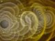 Illustration von Gravitationswellen zweier umkreisender Schwarzer Löcher. (Henze / NASA)