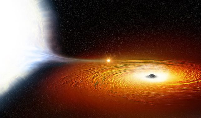 Künstlerische Darstellung eines Sterns in einem engen Orbit um ein Schwarzes Loch. (Credit: NASA) Künstlerische Darstellung eines Sterns in einem engen Orbit um ein Schwarzes Loch. (Credit: NASA)