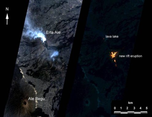 Eine künstliche Intelligenz an Bord des NASA-Satelliten EO-1 assistierte beim Fotografieren einer Eruption des Vulkans Erta Ale in Äthiopien. Die Beobachtung wurde autonom durch das Volcano Sensor Web eingeleitet. (Credits: NASA / JPL / EO-1 Mission / GSFC / Ashley Davies) Eine künstliche Intelligenz an Bord des NASA-Satelliten EO-1 assistierte beim Fotografieren einer Eruption des Vulkans Erta Ale in Äthiopien. Die Beobachtung wurde autonom durch das Volcano Sensor Web eingeleitet. (Credits: NASA / JPL / EO-1 Mission / GSFC / Ashley Davies)