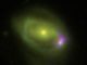 Optische Aufnahme des Systems Was 49, das aus einer großen Spiralgalaxie namens Was 49a besteht, die mit einer viel kleineren Zwerggalaxie namens Was 49b verschmilzt. (Credits: DCT / NRL)