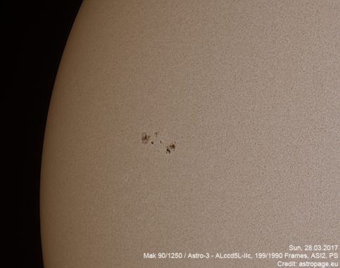 Sonne vom 28. März 2017. (astropage.eu) Sonne vom 28. März 2017. (astropage.eu)