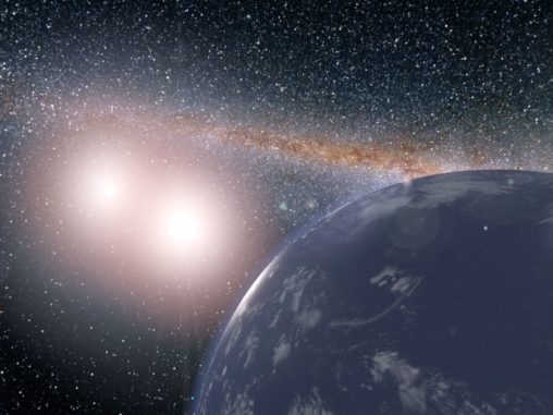 Diese künstlerische Darstellung zeigt einen hypothetischen, wasserbedeckten Planeten im Doppelsternsystem Kepler-35. (Credit: NASA / JPL-Caltech)
