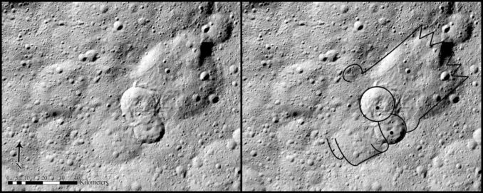 Erdrutsch des Typs II auf Ceres. Dieses Exemplar ähnelt dem Kopf von Bart Simpson. (Credits: NASA/JPL-Caltech/UCLA/MPS/DLR/IDA, taken by Dawn Framing Camera)