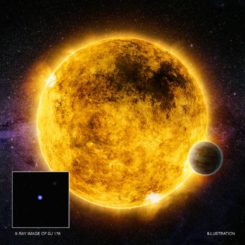 Künstlerische Darstellung des mehr als eine Milliarde alten, sonnenähnlichen Sterns GJ 176. (Credits: X-ray: NASA / CXC / Queens Univ. of Belfast / R. Booth, et al.; Illustration: NASA / CXC / M. Weiss)