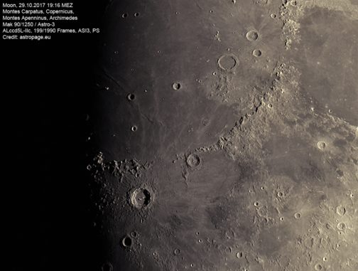 Mond vom 29. Oktober 2017. (Credit: astropage.eu) Mond vom 29. Oktober 2017. (Credit: astropage.eu)