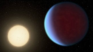 Künstlerische Darstellung des Exoplaneten 55 Cancri e (rechts) mit seinem Zentralstern. (Credits: NASA / JPL-Caltech)