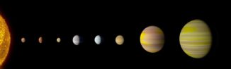 Künstlerische Darstellung der Planeten im System Kepler-90 (Abstände nicht maßstabsgetreu). (Credits: NASA / Wendy Stenzel)