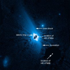 Hubble-Aufnahme einer ausgedehnten Staubstruktur um den Stern HR 4796A. (Credits: NASA, ESA, and G. Schneider (University of Arizona))