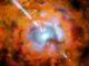 Künstlerische Darstellung einer superleuchtkräftigen Supernova und eines damit einhergehenden Gammablitzes. (Credits: ESO)