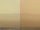 Vergleich zweier Aufnahmen des Marsrovers Curiosity. Sie demonstrieren die Zunahme des Staubs in der Atmosphäre binnen drei Tagen zwischen dem 7. Juni 2018 (links) und dem 10. Juni 2018 (rechts). (Credits: NASA / JPL-Caltech / MSSS)