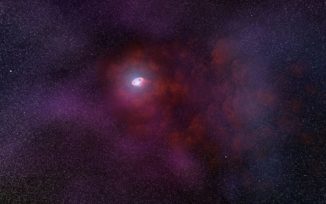 Künstlerische Darstellung eines Pulsarwindnebels, der durch die Wechselwirkung des Pulsarwindes von dem Neutronenstern mit dem Gas des interstellaren Mediums entsteht. (Credits: NASA, ESA, and N. Tr’Ehnl (Pennsylvania State University))