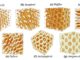 Schematische Darstellungen unterschiedlicher Strukturen in der nuklearen Pasta, die beim inneren Aufbau von Neutronensternen eine wichtige Rolle spielt. (Credits: McGill University)