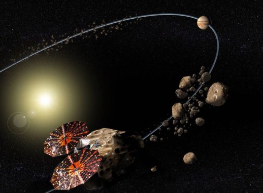 Konzeptbild der NASA-Mission Lucy zur Erforschung der Trojaner. (Credits: NASA / SwRI)