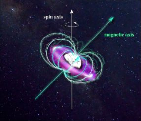 Illustration des heißen Weißen Zwergs GALEX J014636.8+323615 (weiß) und seiner ultraheißen circumstellaren Magnetosphäre (violett). (Credit: N. Reindl)