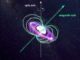Illustration des heißen Weißen Zwergs GALEX J014636.8+323615 (weiß) und seiner ultraheißen circumstellaren Magnetosphäre (violett). (Credit: N. Reindl)