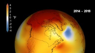 Screenshot aus dem unten eingebundenen Video, das den Verlauf der globalen Durchschnittstemperaturen seit den 1880er Jahren zeigt. (Credits: NASA's Scientific Visualization Studio / Kathryn Mersmann)