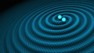 Künstlerische Darstellung der bevorstehenden Verschmelzung zweier Neutronensterne und der damit einhergehenden Gravitationswellen. (Credits: R. Hurt / Caltech-JPL)