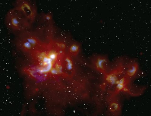 Die Sternentstehungsregion W51, basierend auf Daten des SOFIA-Teleskops und des Sloan Digital Sky Survey. (Credits: NASA / SOFIA / Lim and De Buizer et al. and Sloan Digital Sky Survey)