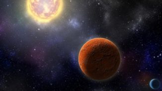 Künstlerische Darstellung von HD 21749c, dem ersten erdgroßen Planeten, der von TESS gefunden wurde, und seinem Schwesterplaneten HD 21749b, einem warmen Subneptun. (Credit: Illustration by Robin Dienel, courtesy of the Carnegie Institution for Science)