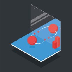 Schematische Darstellung der CP-Symmetrie mit einem Teilchen und dem Spiegelbild seines Antiteilchens, hier einem D0-Meson (links) und einem Anti-D0-Meson (rechts). (Credit: Image: CERN)