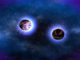 Standbild aus einer Simulation, die den Ablauf einer Kollision zwischen zwei Neutronensternen beschreibt. (Credits: NASA / Goddard Space Flight Center)