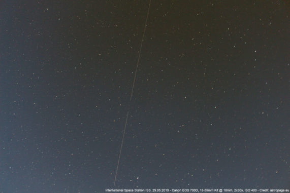 Überflug der Internationalen Raumstation ISS am 29. Mai 2019. (Credits: astropage.eu)
