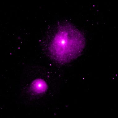 Die Region um die Galaxien NGC 1399 und NGC 1404 im Fornax-Galaxienhaufen. (Credits: NASA / CXC / Nanjing University / X. Jin et al.)