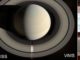 Das Falschfarbenbild rechts zeigt eine Spektralkarte der Saturnringe A, B und C in infraroten Wellenlängen. (Credit: Infrared image credit: NASA / JPL-Caltech / University of Arizona / CNRS / LPG-Nantes; Saturn image credit: NASA / JPL-Caltech / Space Science Institute / G. Ugarkovic)