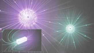 Künstlerische Darstellung von magnetischen Monopolen (großes Bild) und einem magnetischen Dipol (kleines Bild). (Credit: Image: CERN)