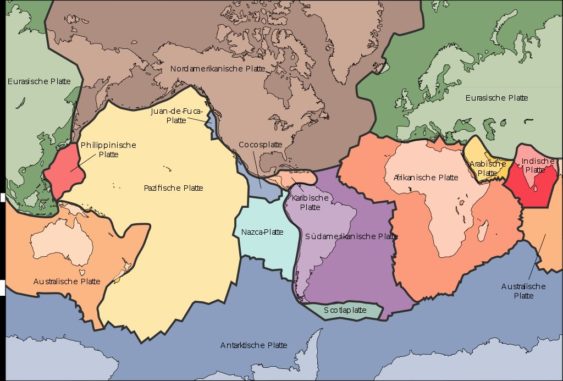 Schematische Darstellung der tektonischen Platten auf der Erde. (Credit: USGS / gemeinfrei)