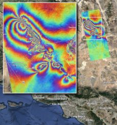 Karte der Oberflächendeformationen im Süden Kaliforniens aufgrund der Erdbeben vom 4. und 5. Juli 2019. (Credits: NASA / JPL-Caltech)