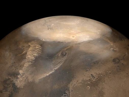 Staubstürme auf dem Mars könnten sich ähnlich verhalten wie trockene Wirbelstürme. (Credit: NASA / JPL / Malin Space Science Systems)