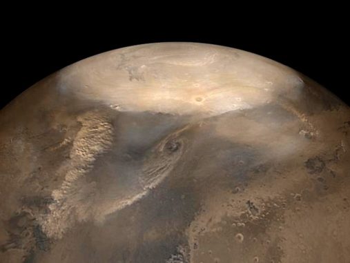 Staubstürme auf dem Mars könnten sich ähnlich verhalten wie trockene Wirbelstürme. (Credit: NASA / JPL / Malin Space Science Systems) Staubstürme auf dem Mars könnten sich ähnlich verhalten wie trockene Wirbelstürme. (Credit: NASA / JPL / Malin Space Science Systems)