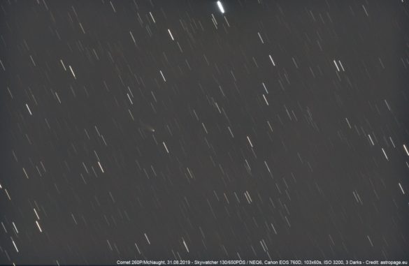 Der Komet 260P/McNaught, aufgenommen am 31. August 2019. (Credits: astropage.eu) Der Komet 260P/McNaught, aufgenommen am 31. August 2019. (Credits: astropage.eu)