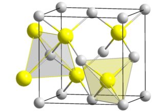 Schematischer Aufbau der Kristallstruktur von Galliumarsenid, das für die Quantenpunkte verwendet wurde. (Credits: Wikipedia / User: Solid State / gemeinfrei)