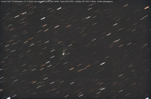Der Komet C/2017 T2 (PANSTARRS), aufgenommen am Abend des 27.12.2019 und basierend auf 147 Einzelaufnahmen. (Credit: astropage.eu)