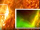 Dieses Bild zeigt die Sonne am 3. Mai 2012; das kleine Bild zeigt eine Nahaufnahme des vom SDO beobachteten Rekonnexionsereignisses, wo die X-Form sichtbar ist. (Credits: NASA / SDO / Abhishek Srivastava / IIT (BHU))