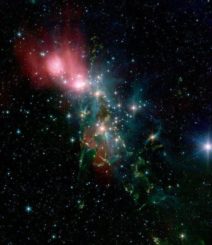 Infrarotaufnahme des Sternentstehungskomplexes NGC 1333 im Sternbild Perseus. (Credits: IRAC / NASA / JPL-Caltech / R. A. Gutermuth / Harvard-Smithsonian CfA)