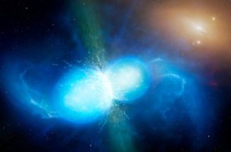 Künstlerische Darstellung zweier Neutronensterne kurz vor der Verschmelzung. (Credits: Image credit: University of Warwick / Mark Garlick)