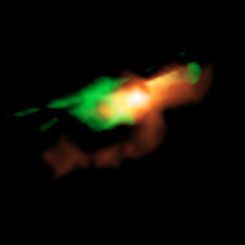 Rekonstruiertes Bild dessen, wie MG J0414+0534 nach Abschaltung der Gravitationslinseneffekte aussehen würde. (Credit: ALMA (ESO / NAOJ / NRAO), K. T. Inoue et al.)