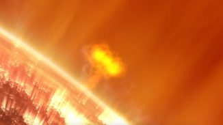 Illustration einer Eruption auf der Sonne, dem Ursprung solarer Strahlungsstürme. (Credits: NASA)