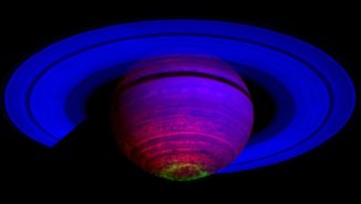 Polarlichter am Südpol Saturns, aufgenommen von der Raumsonde Cassini. (Credit: NASA / JPL / ASI / University of Arizona / University of Leicester)