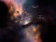 Künstlerische Darstellung eines Quasars, der von einem Torus aus Staub und dichteren Wolken-"Klumpen" umgeben ist. (Credits: Illustration by Nima Abkenar)