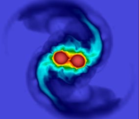 Simulation der Verschmelzung zweier Neutronensterne. (Credits: University of Birmingham)