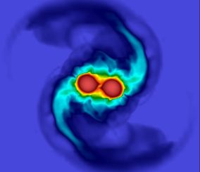 Simulation der Verschmelzung zweier Neutronensterne. (Credits: University of Birmingham)