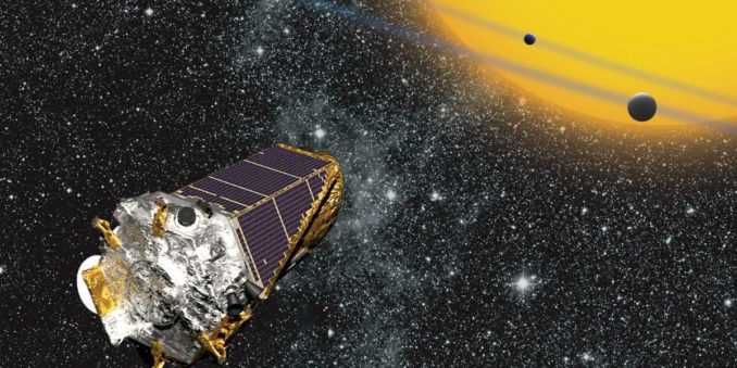 Illustration des Kepler-Teleskops bei der Beobachtung von Exoplaneten. (Credits: NASA Ames / W. Stenzel)
