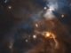 Hubble-Aufnahme des "Fledermausschattens", dem Schatten einer protoplanetaren Scheibe auf einer nahe gelegenen Wolke. (Credit: NASA, ESA, K. Pontoppidan)