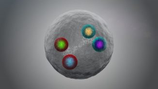Illustration eines Teilchens aus zwei Charm-Quarks und zwei Charm-Antiquarks. (Credits: CERN)
